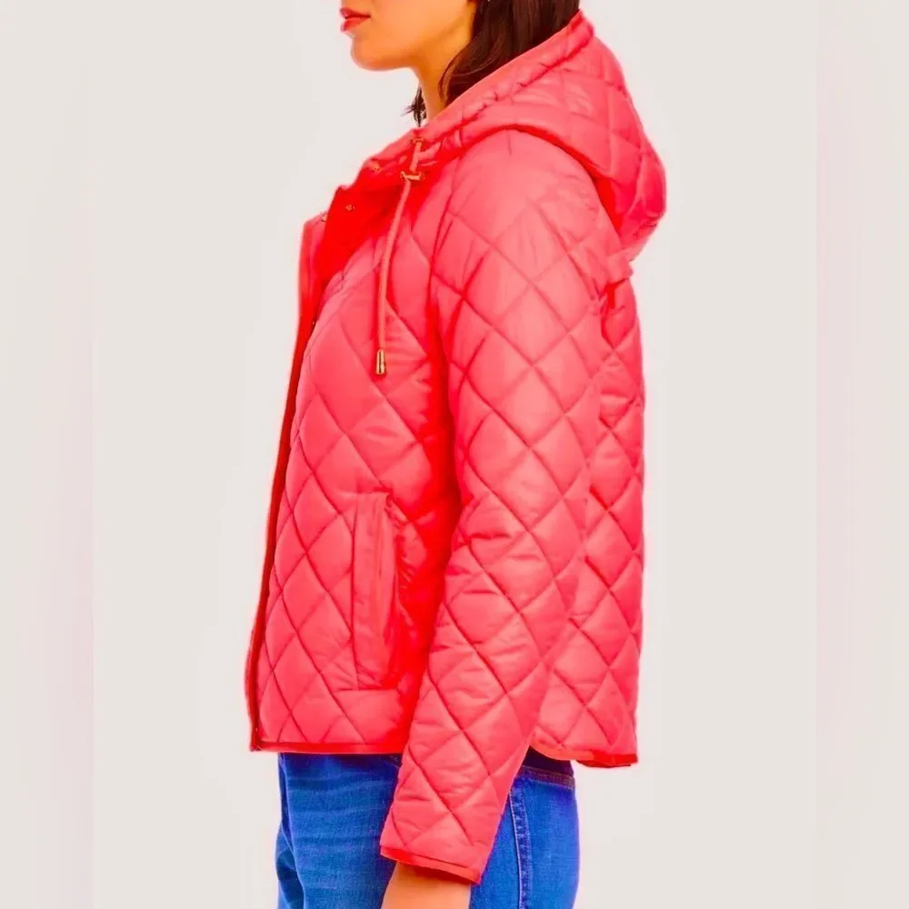 Kate Spade New York Travel Hooded Quilted Packable Puffer Jacket Coral XL NWT